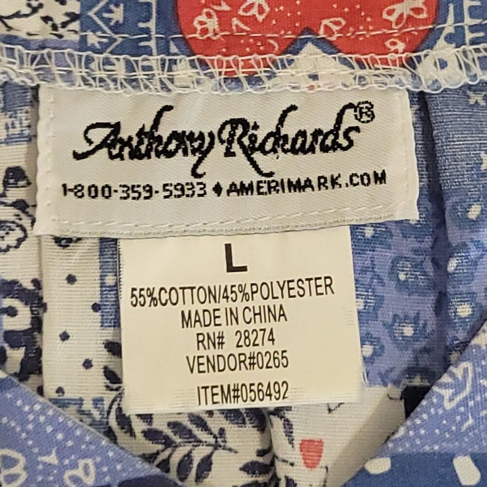 Vtg 80s Anthony Richards Patchwork House Dress Mumu L Red White Blue Heart Short - Picture 2 of 12